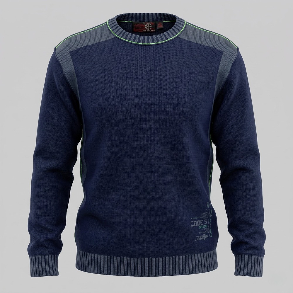Burnside Mens XL Navy Blue Knit Sweater‎ Code 5 Colorblock Y2K Long Sleeve